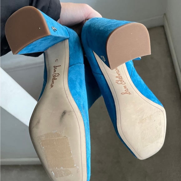 Sam Edelman Blue Suede Ankle Boots Size 6 Block Heel Zip Up - Picture 4 of 9
